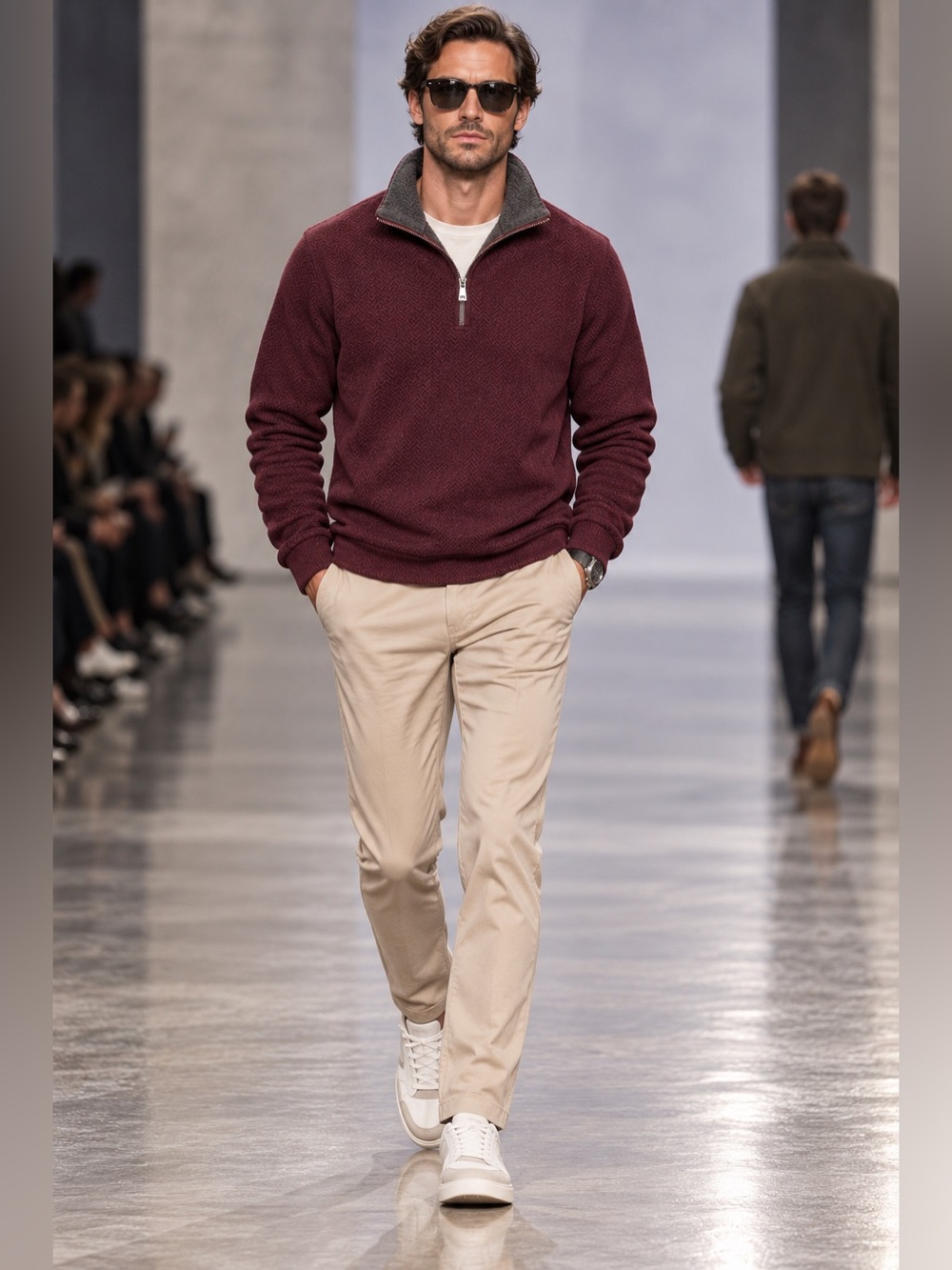 London Fog Burgundy Sherpa Lined Quarter Zip Pullover Sweater Men’s 2XL